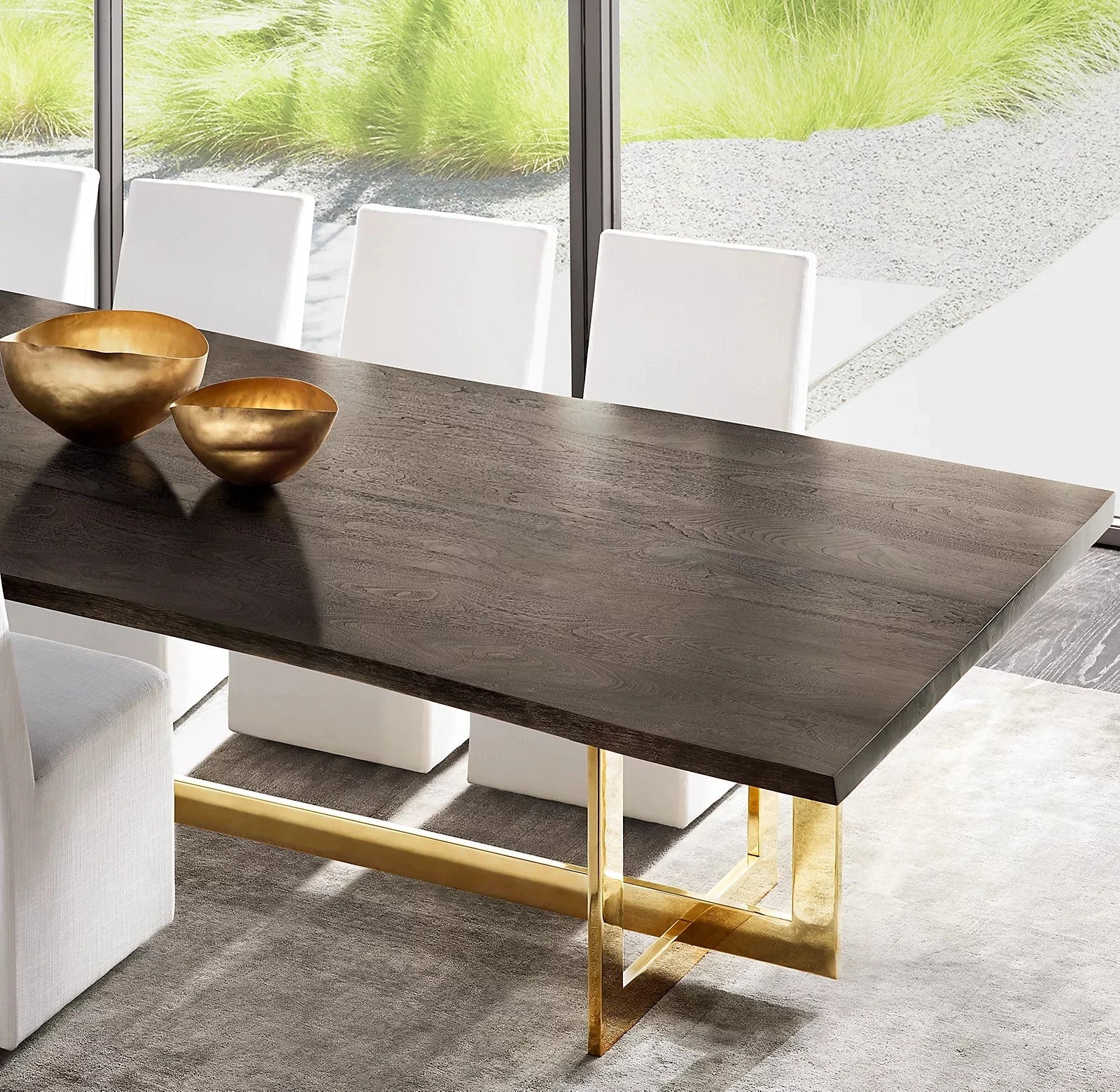 Durable Solid Wood Rectangular Dining Table with Sleek Metal Base
