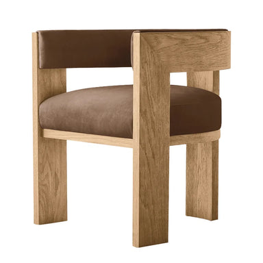Elegant Modern Oak Wood Dining Arm Chair: Curved Design, Plush Upholstery
