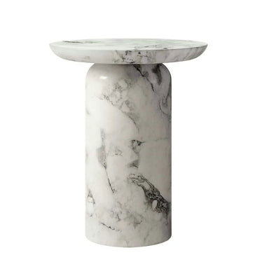 Elegant Carved Round Travertine Marble Accent Sofa Side Table