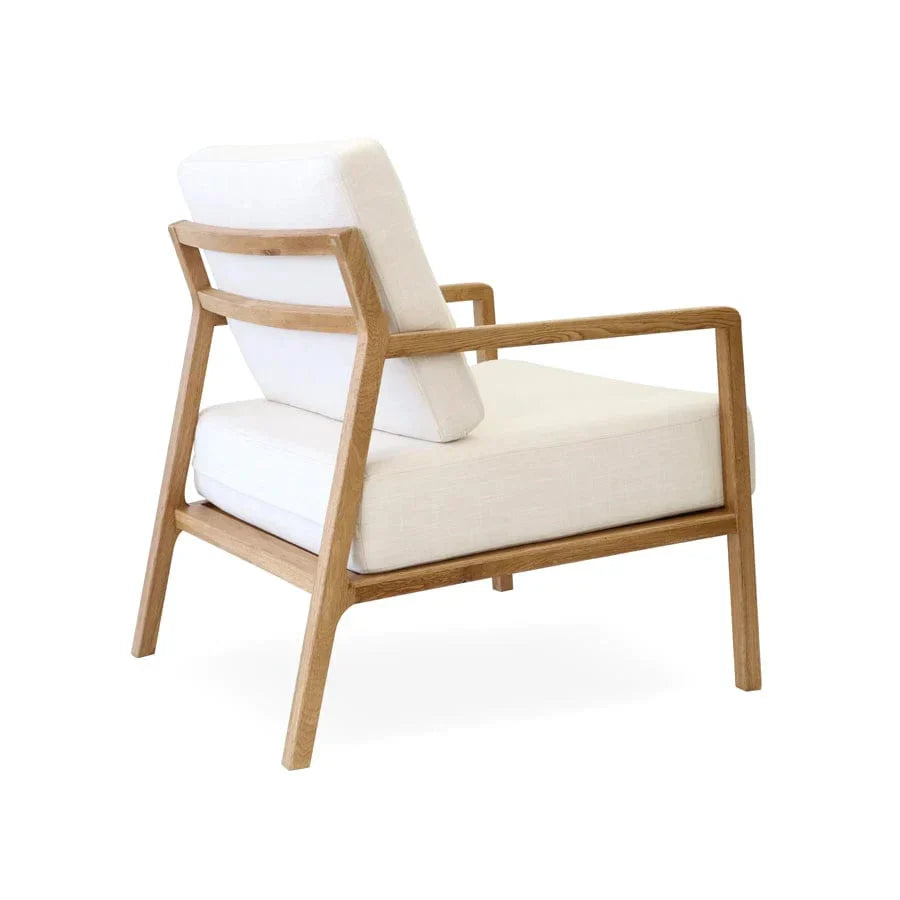 Luxurious Oak Wood Frame White Linen Modern Accent Armchair for Living Room
