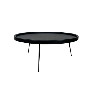 High-Quality Round Solid Oak Wood Coffee Table Black Metal Legs Durable Design