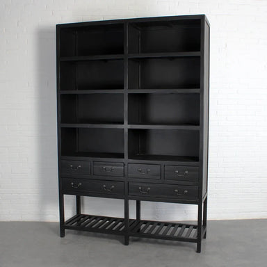 Elegant Black Reclaimed Fir Wood Bookshelf Bookcase Storage Cabinet for Living Room Office