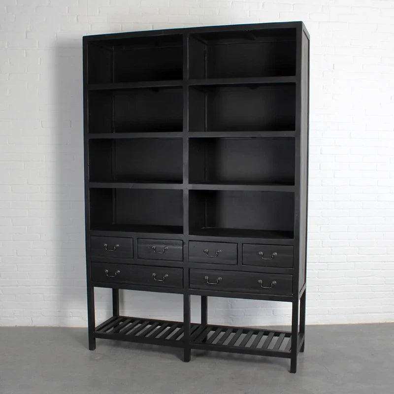 Elegant Black Reclaimed Fir Wood Bookshelf Bookcase Storage Cabinet for Living Room Office