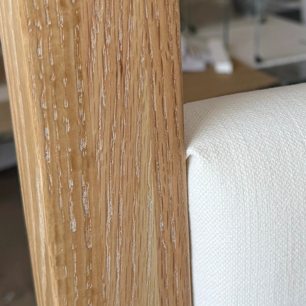 Weathered Solid Oak Upholstered Canopy Bed - Modern King/Queen Design