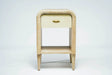 Elegant Cerused Oak Bedside Table: Rounded Frame, Tapered Legs, Single Drawer Nightstand