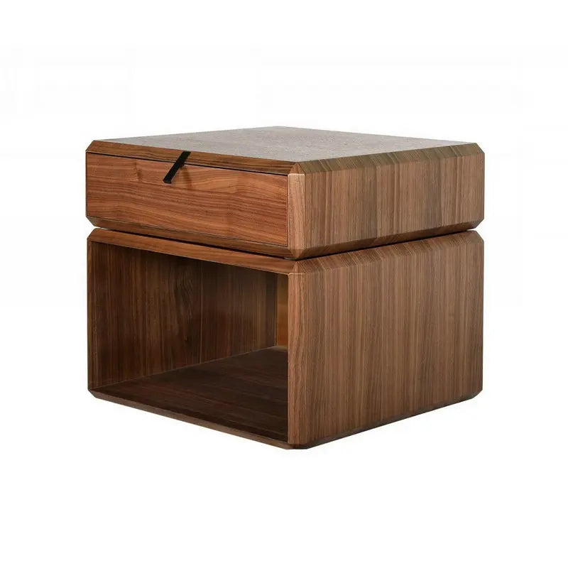 Minimalist Walnut Solid Wood Swivel Bedside Nightstand with Single Drawer
