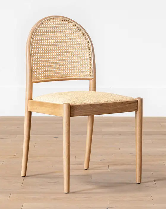 Elegant Natural Rattan Woven Seat & Arched Back Solid Oak Dining Chair