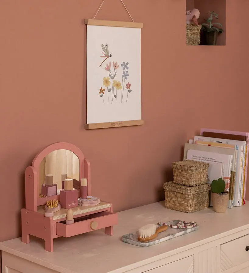 Pink Princess Wooden Vanity Table with Mirror & Stool Set