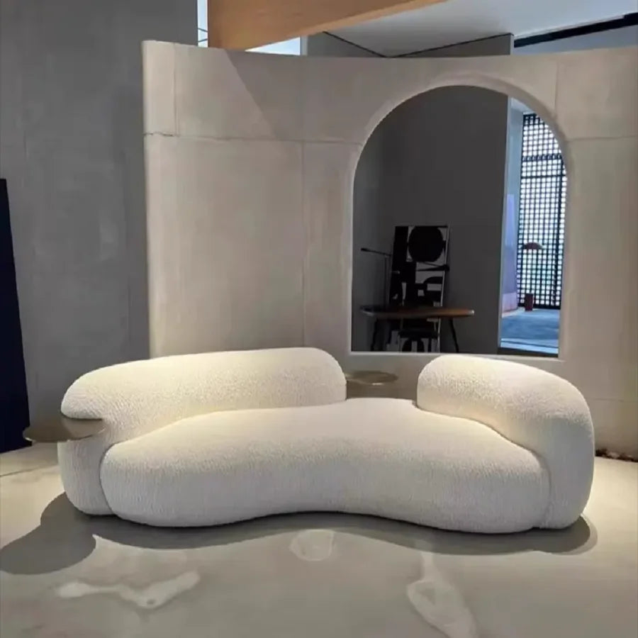 Elegant Nordic Curved Boucle Fabric Sofa: Luxurious Living Room Couch