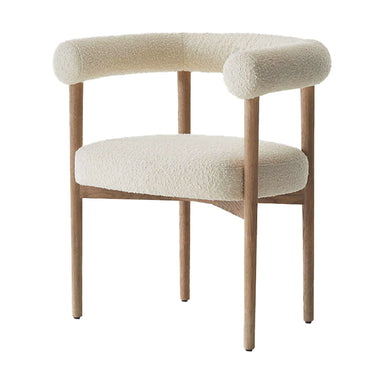 Elegant Solid Oak Wood Boucle Dining Chair with Armrests - Modern Comfort