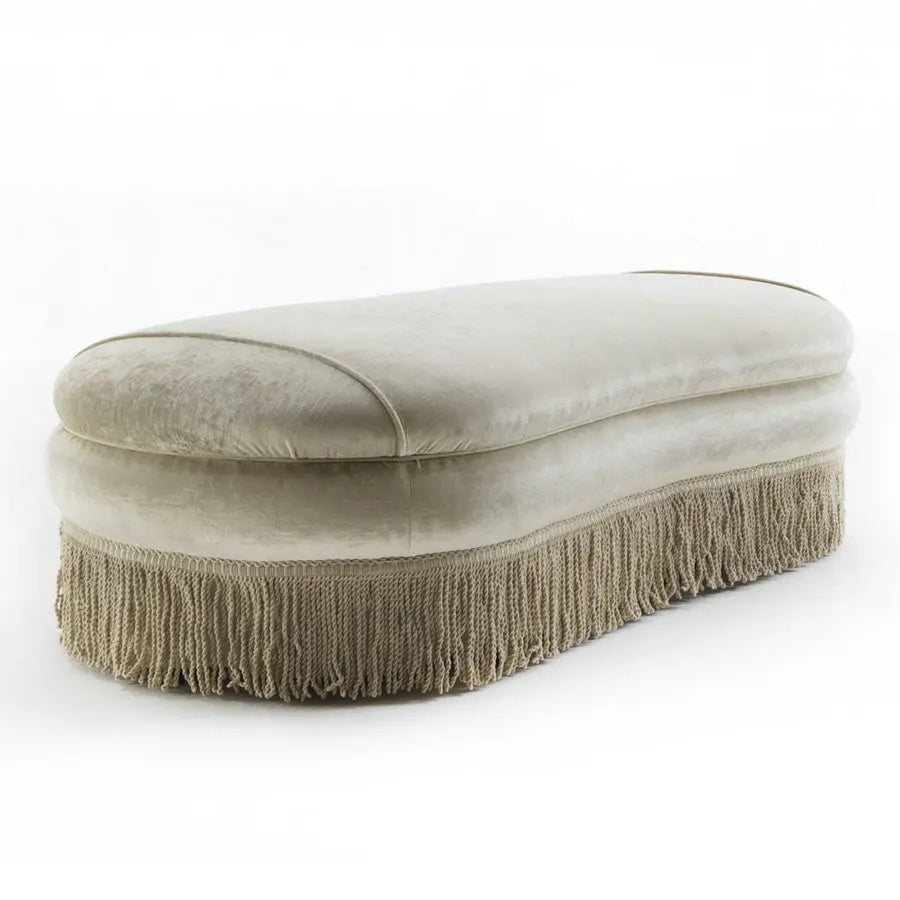 Luxury Velvet Fringed Ottoman Bench, Modern Wood Frame Entryway Seating