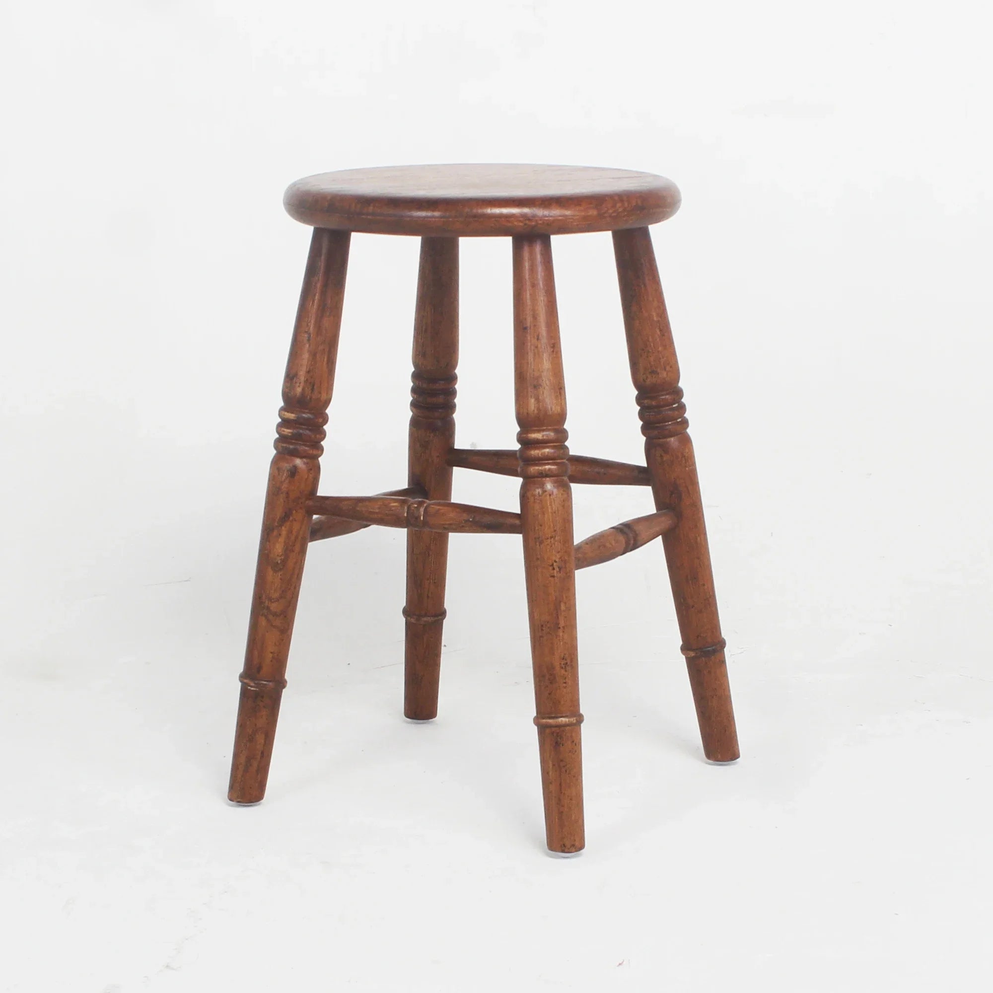 Rustic Oak Farmhouse Round Seat Backless Bar Stool for Kitchen Counter