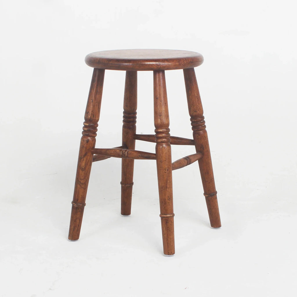 Rustic Oak Farmhouse Round Seat Backless Bar Stool for Kitchen Counter