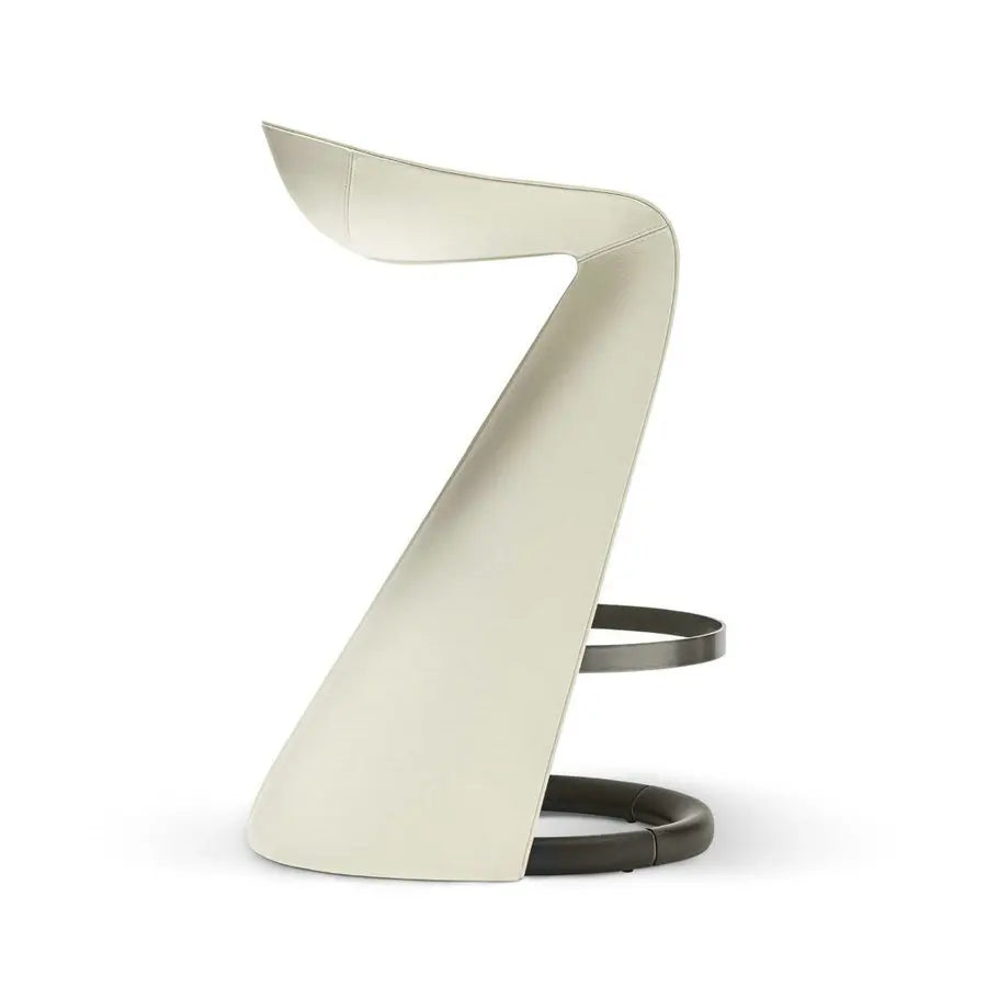 Luxury Vintage Industrial Fiberglass Skirt Barstool with Real Leather Seat