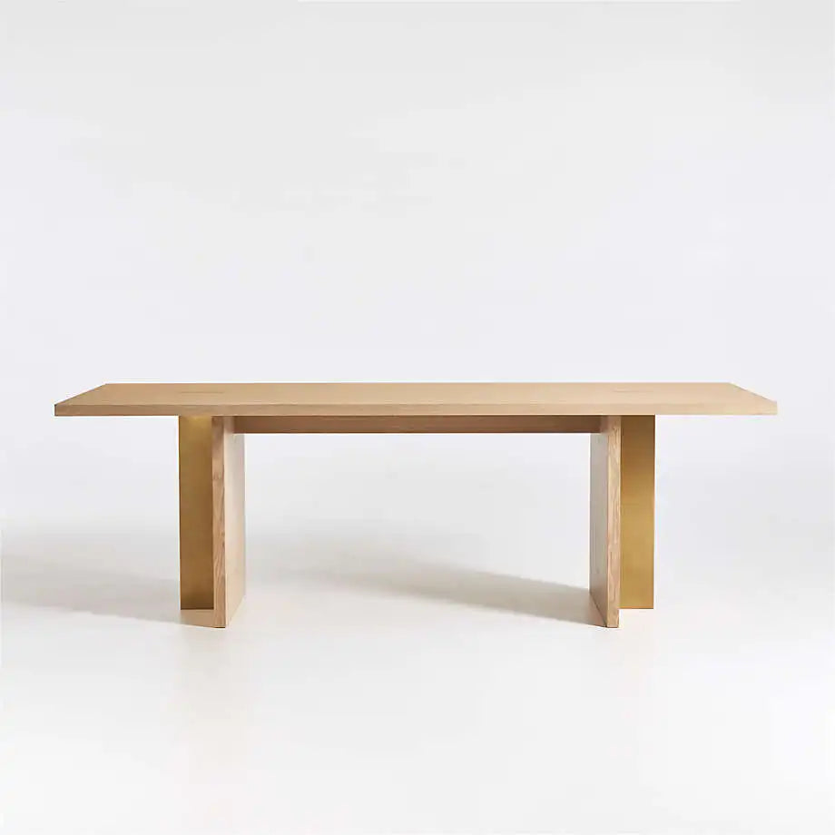 Modern Natural Oak 10-Seater Dining Table with Elegant Gold Metal Legs