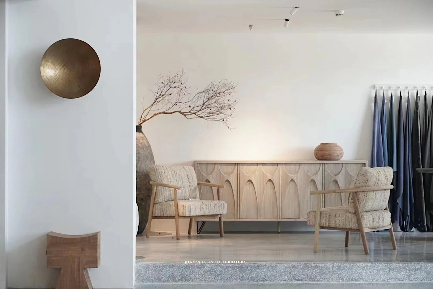 Natural Brushed Recycled Wood Foot Stool for Living Room Furniture