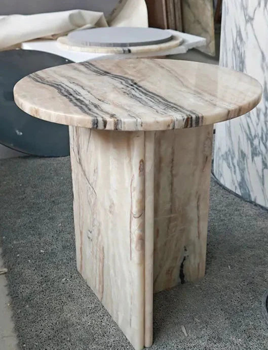 Elegant Tiramisu Beige Natural Stone Modern Side Table for Living Room