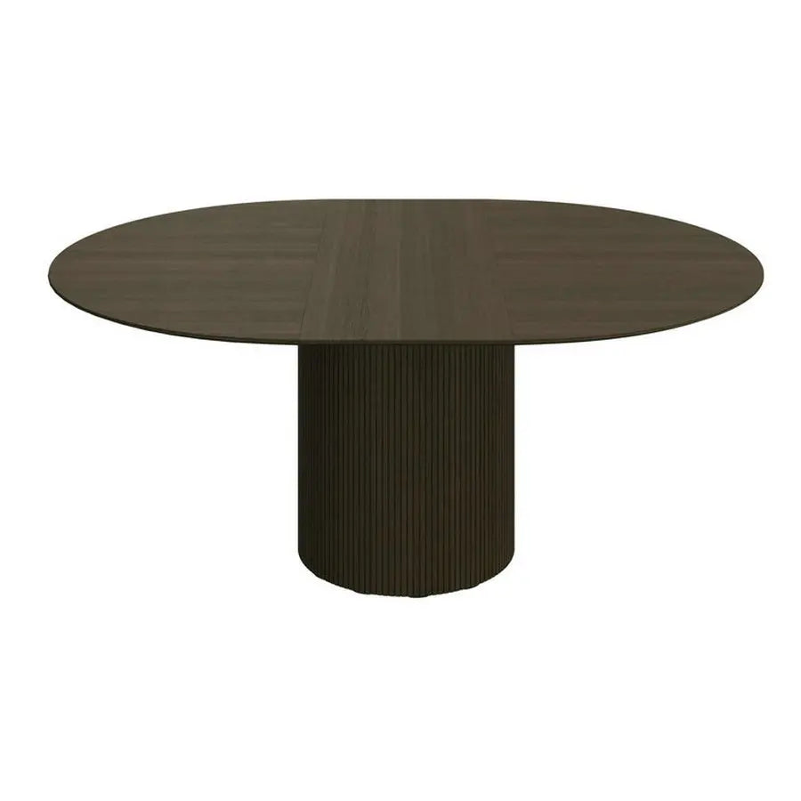 Stylish Fluted Oak Veneer Round Extendable Modern Wood Dining Table
