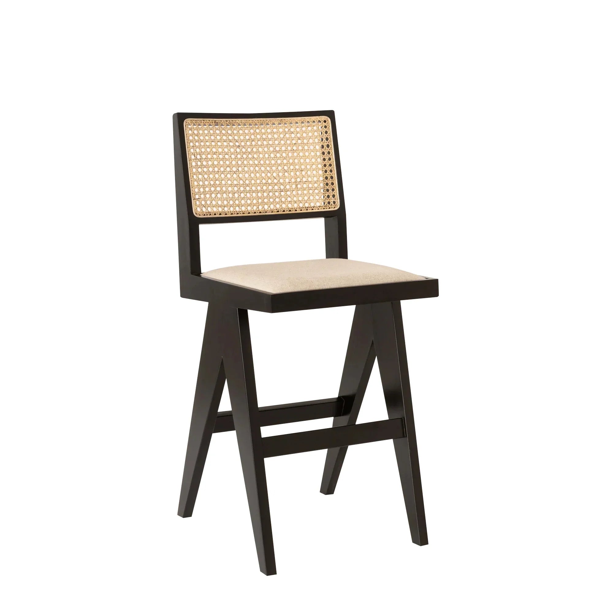 Stylish Modern Oak Wood Rattan Back Armless Counter Bar Stool