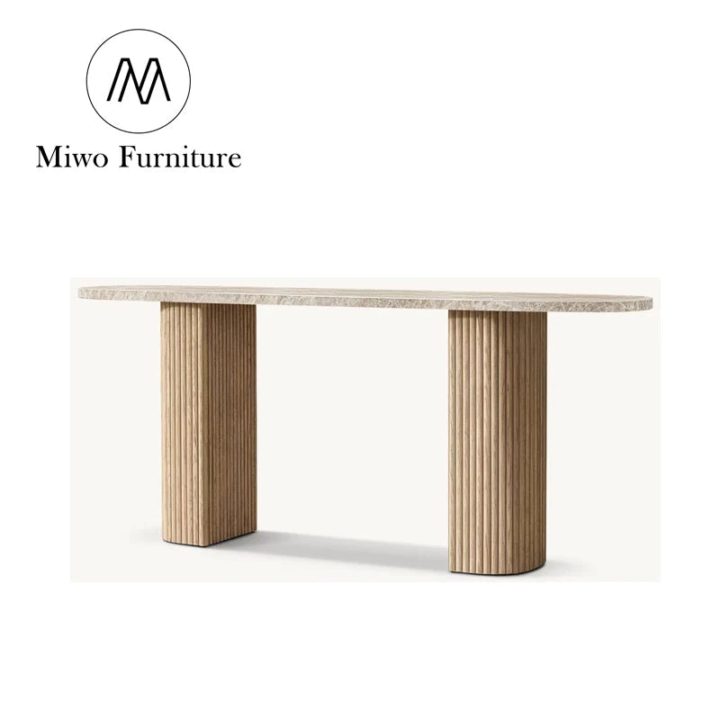 Modern Marble Top Solid Wood Narrow Entryway Console Table