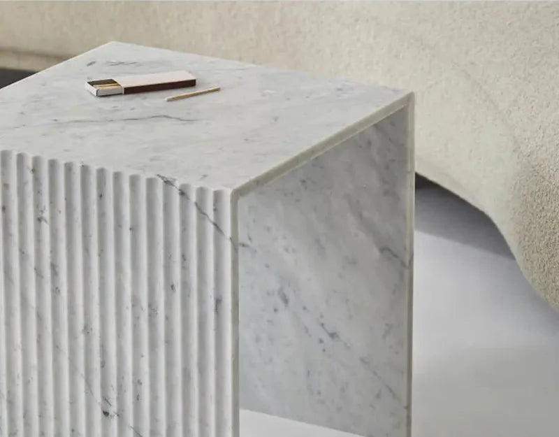Tostone Elegant White Carrara Marble Side Table for Modern Living Spaces