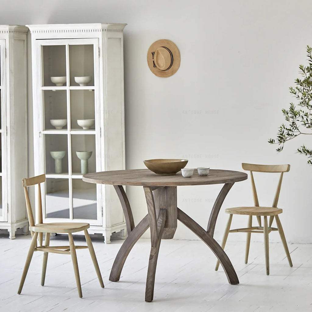 Rustic Reclaimed Pine Round Dining Table - Natural Wabi Sabi Wood Furniture