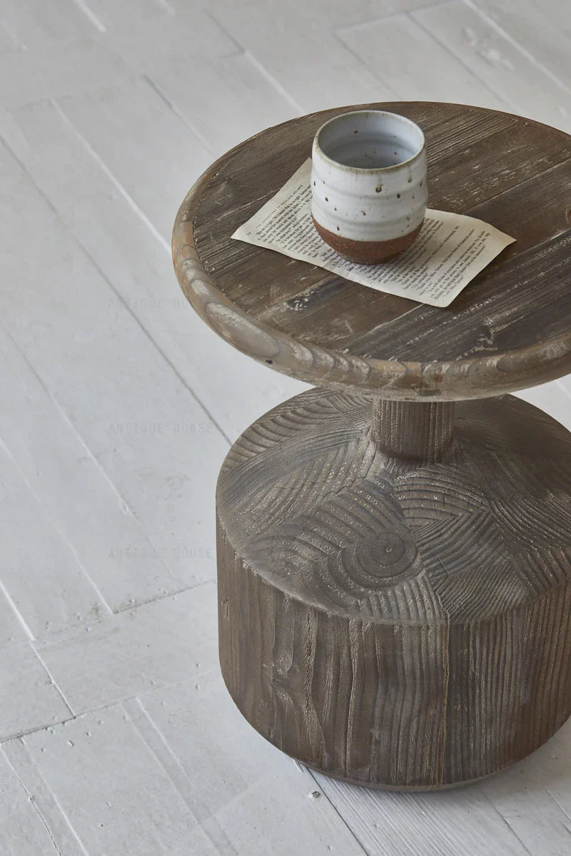 Nordic Geometric White Pine Wood End Table Stool, Retro Coffee Accent Decor
