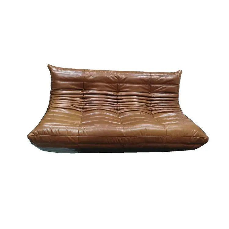 Luxury Modern Vintage 3-Seater Genuine Brown Leather Modular Living Room Sofa