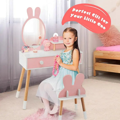 Kids Wooden Vanity Dressing Table & Chair Set with Mirror for Play