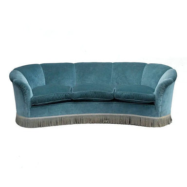 Elegant Tufted Blue Velvet Three-Seater Shell Design Living Room Sofa