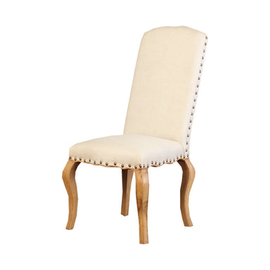 Elegant French Vintage Solid Oak Dining Chair with High Back Fabric Upholstery