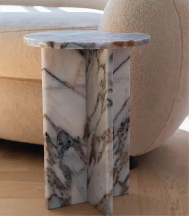 Elegant Natural Marble Round Side Table for Modern Living Rooms
