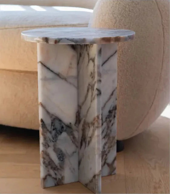 Elegant Natural Marble Round Side Table for Modern Living Rooms
