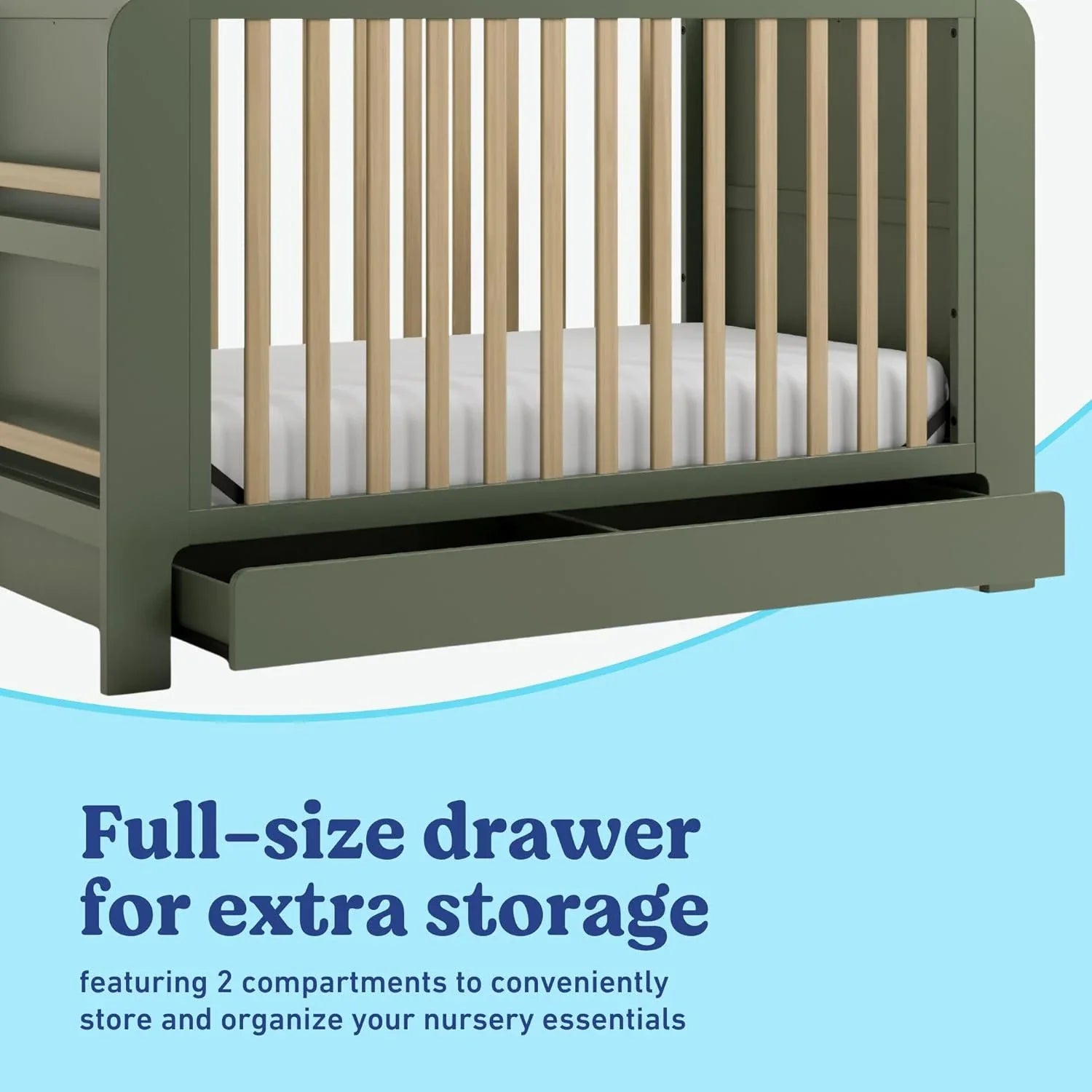 Versatile 4-in-1 Convertible Nursery Crib with Storage Drawer, Toddler Bed, Daybed, Bookshelves
