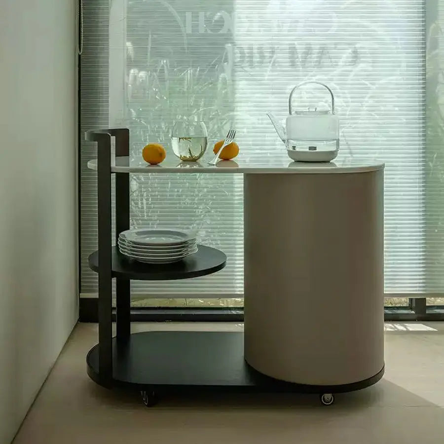 Modern Round Marble Coffee Table with Storage, Metal Frame Tea Table