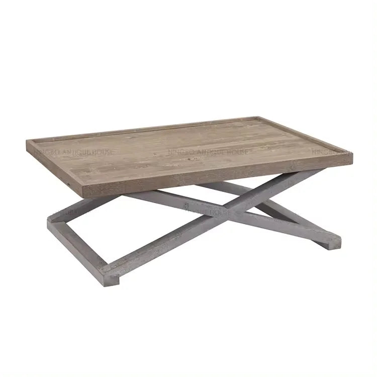 French Country Rustic Recycled Pine Coffee Table, Hand-Painted Dual Tone, Vintage Design
