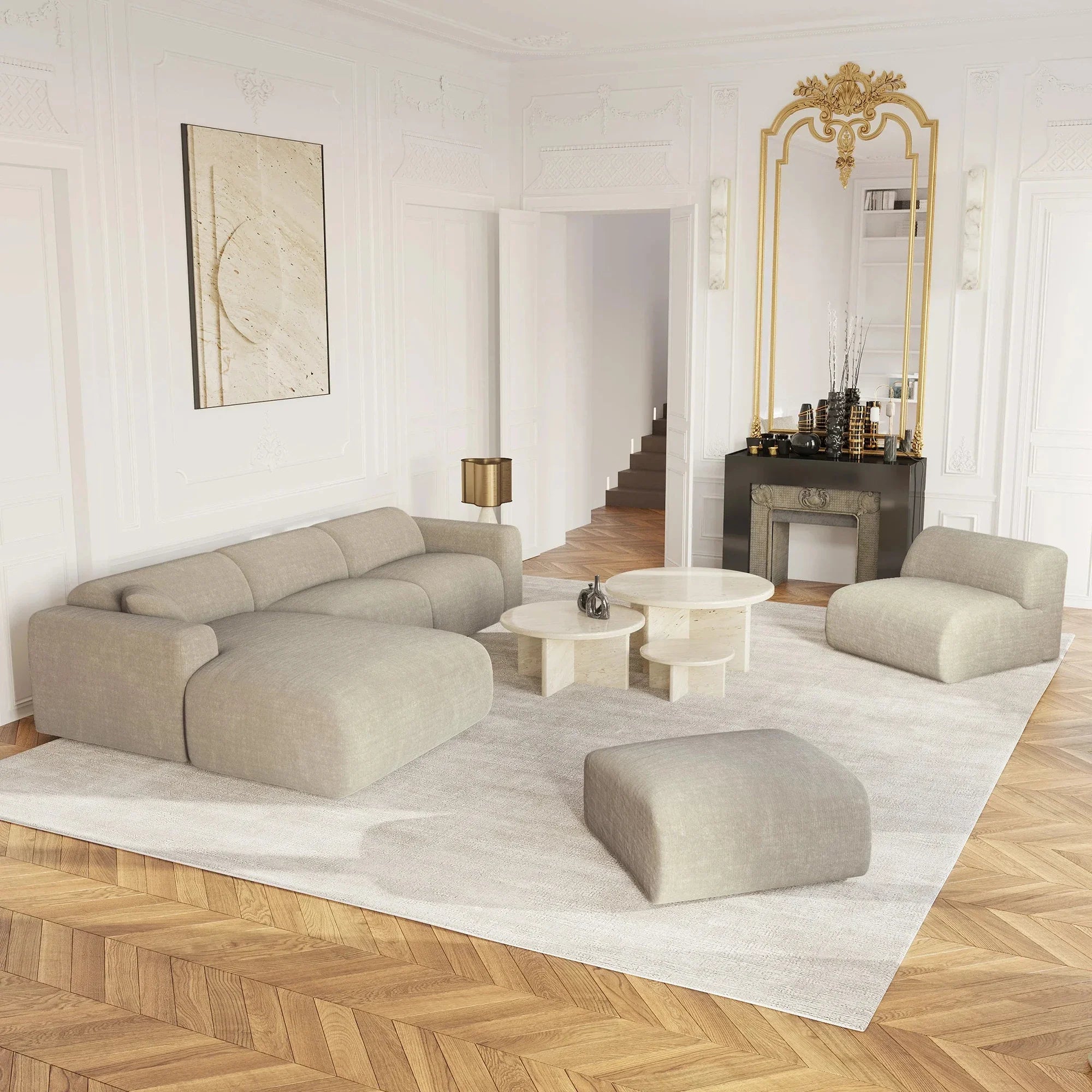 Modern Armless Accent Chair: Soft Fabric, Solid Wood for Living Room