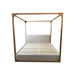 Weathered Solid Oak Upholstered Canopy Bed - Modern King/Queen Design