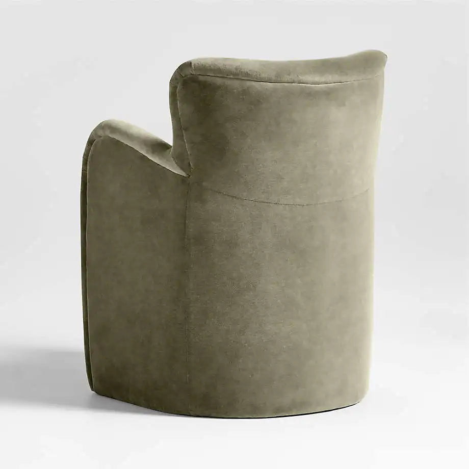 Luxurious Olive Green Velvet Dining Chair with Button Tufting & Oak Frame