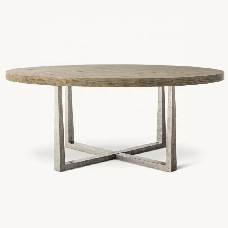 Elegant Round Forged Metal Dining Table, Marble Top, Custom Sizes Available