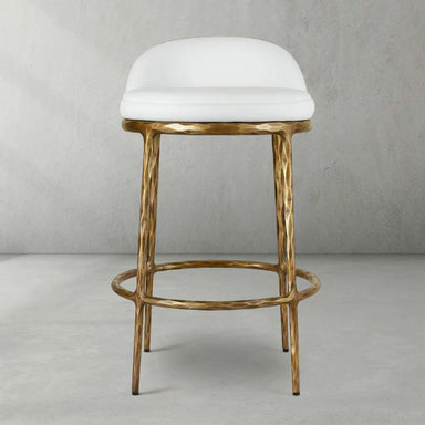 Vintage White Faux Leather Swivel Counter Stool with Brass Accents Barstool
