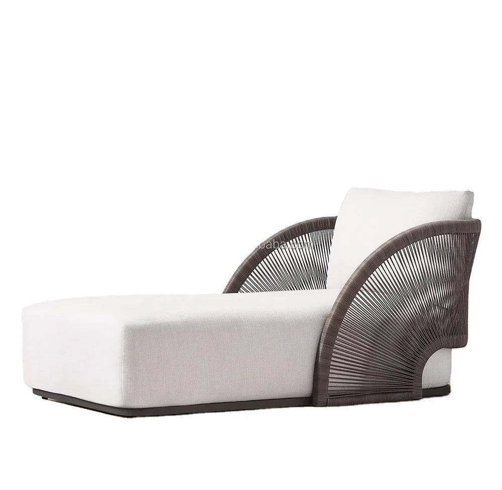 Modernist Project-Grade Commercial Outdoor Sun Lounger with Teak and Wicker