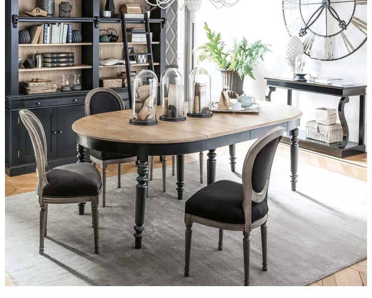 Elegant French Country Solid Oak Extendable Oval Dining Table - Farmhouse Design