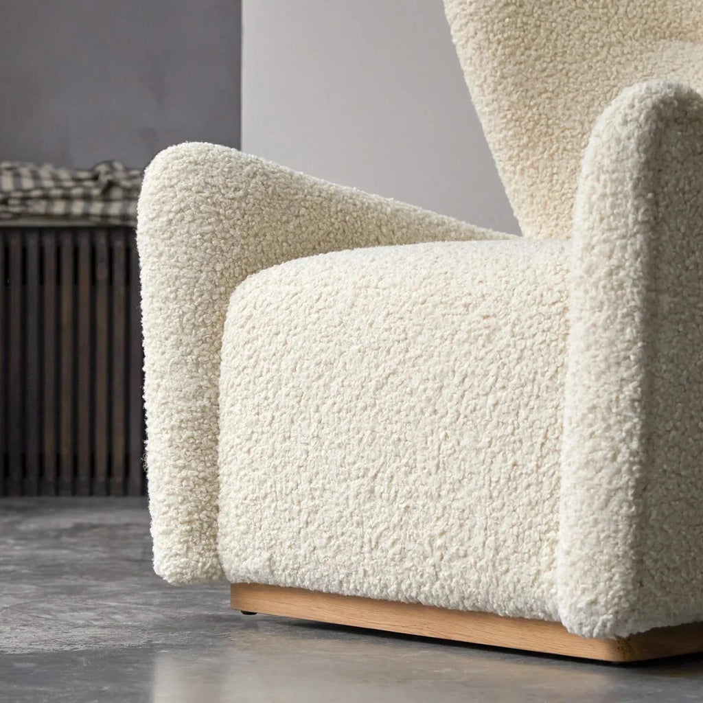 Modern Nordic White Boucle Wing Back Armchair for Elegant Living Rooms