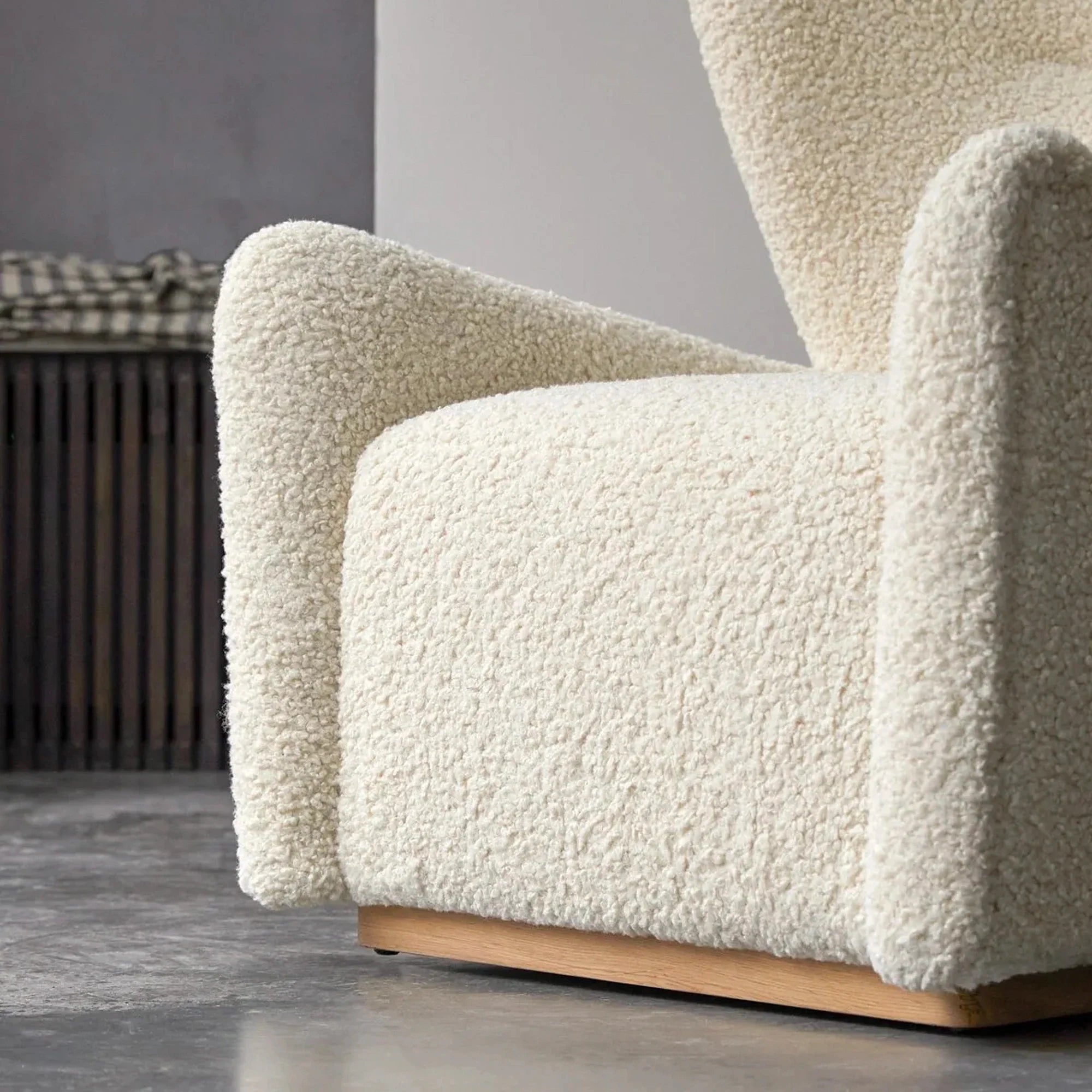 Elegant White Boucle Nordic Wing Back Armchair for Modern Living Rooms
