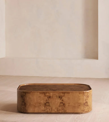 Nordic Modern Luxury Wood Coffee Table, Olive Ash Burl Living Room Centerpiece