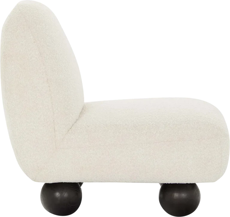 Plush Boucle Fabric Accent Chair, Modern Oak Frame Living Room Seating