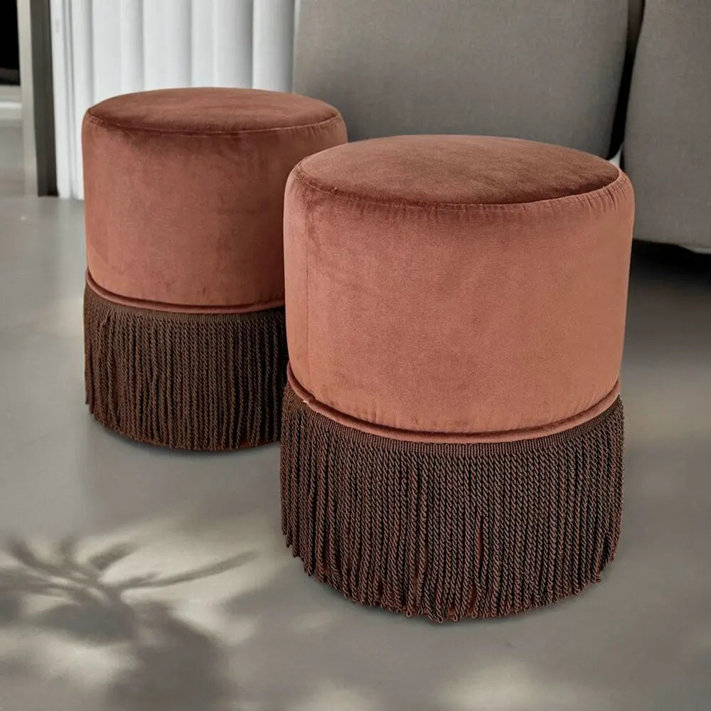 Chic Velvet Round Pouf Ottoman with Tassels for Stylish Home Decor