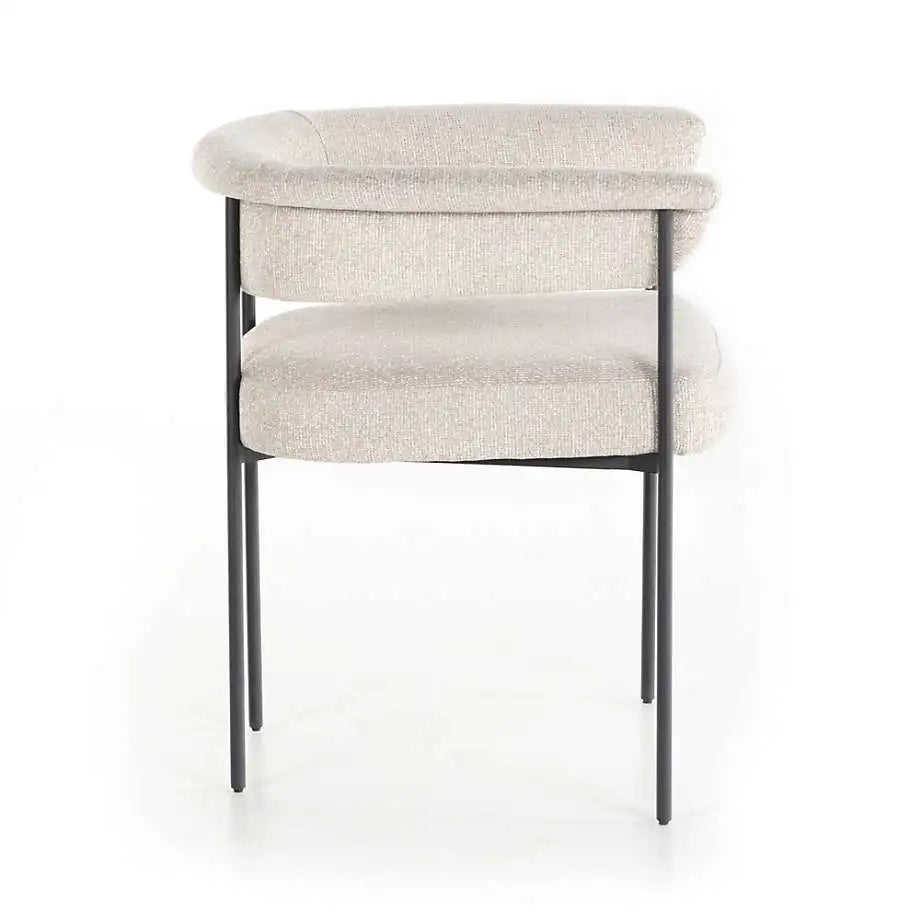 Stylish Modern Boucle Dining Chair, Low Round Back, Durable Metal Frame