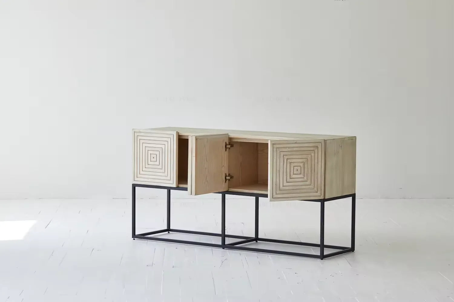 Rustic Recycled Pine Steel Console Table, Wabi Sabi Antique Accent Furniture